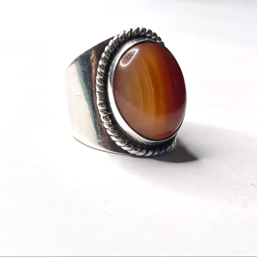 Vintage Sterling Silver Thick Carnelian Agate Ring size 8 - Picture 2 of 11